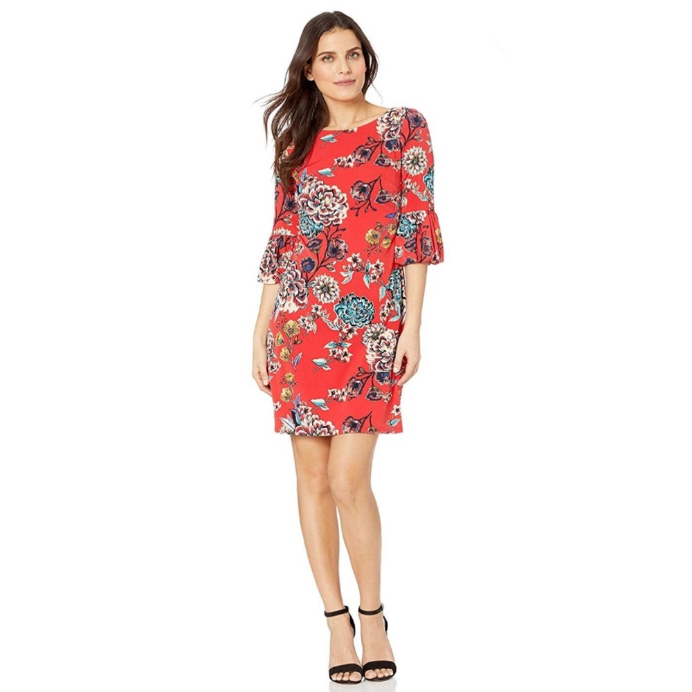 Jessica Howard Women's Sz 12 Petite 3/4 Bell Sleeve Shift Dress